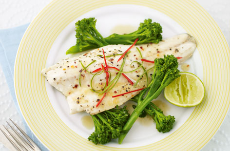 You can have this light and refreshing sea bass recipe on your table in just 15 minutes. Brushed with a tart chilli and lime gaze, these sea bass fillets pair well with a side of al dente Tenderstem broccoli. Quick, easy and healthy.
